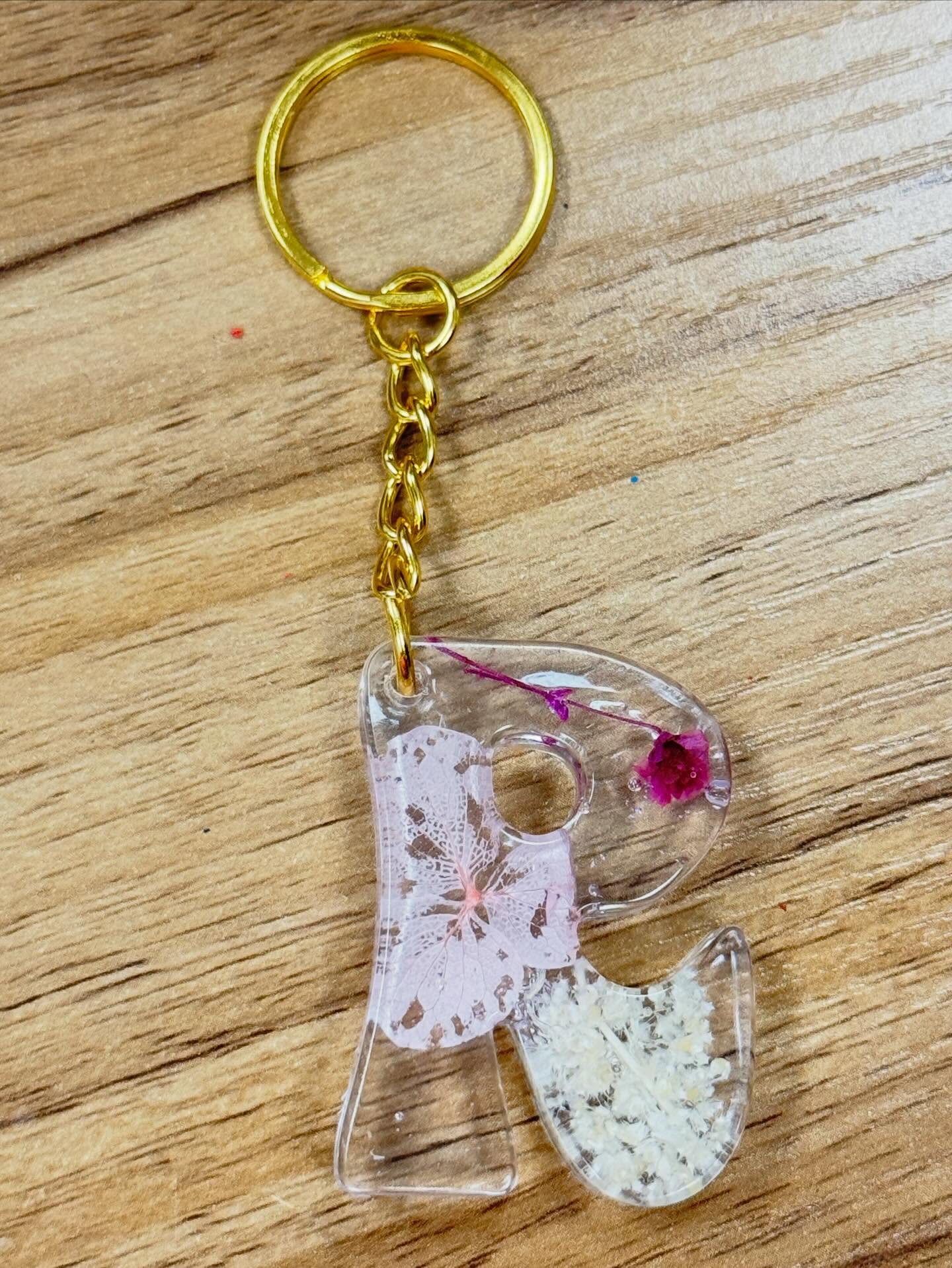 R Letter Epoxy Resin Keychain